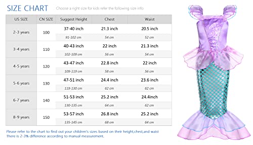 Pink Little Girls Princess Mermaid Costume with Wig Crown P5662