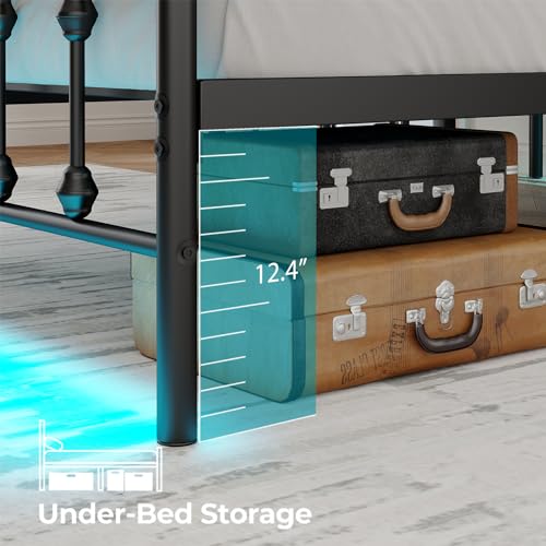 Black Metal Platform Bed Frame with LED J613711