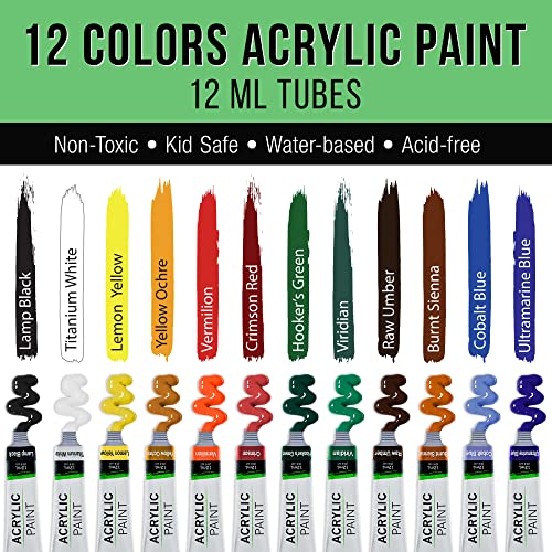21-Piece Acrylic Painting Set with Wooden Easel, 12 Paint Colors, Canvas, 6 Brushes, Palette L1223