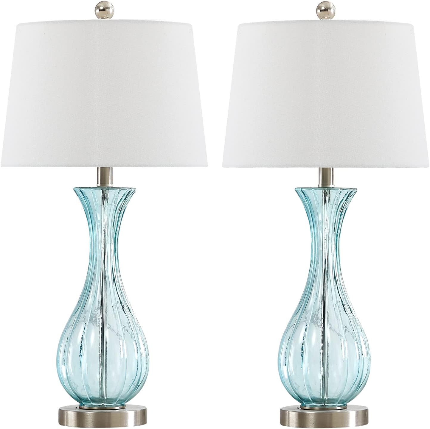 Set of 2 Blue Glass Table Lamps with White Shade R6486