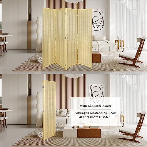 4 Panel Bamboo Room Divider with Shelves P699547