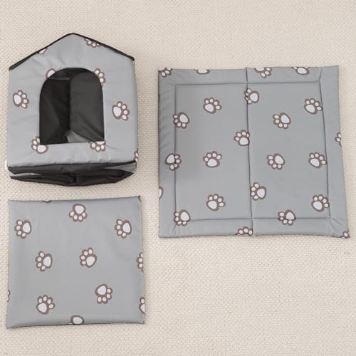 Black Weatherproof Insulated Cat House with Transparent Curtain N298176