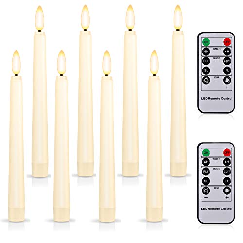 4PCS Battery Operated 8 Inch Warm White 3D Flame Taper Candles with Remote F754343