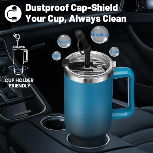 40 oz Vacuum Insulated Stainless Steel Tumbler with Handle and Straw Lid Y4035
