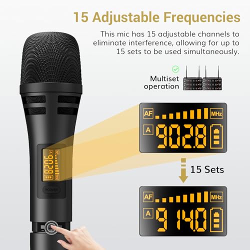 Wireless Microphone System, UHF Cordless Handheld Dynamic Mic Kit with Receiver, Black D65346