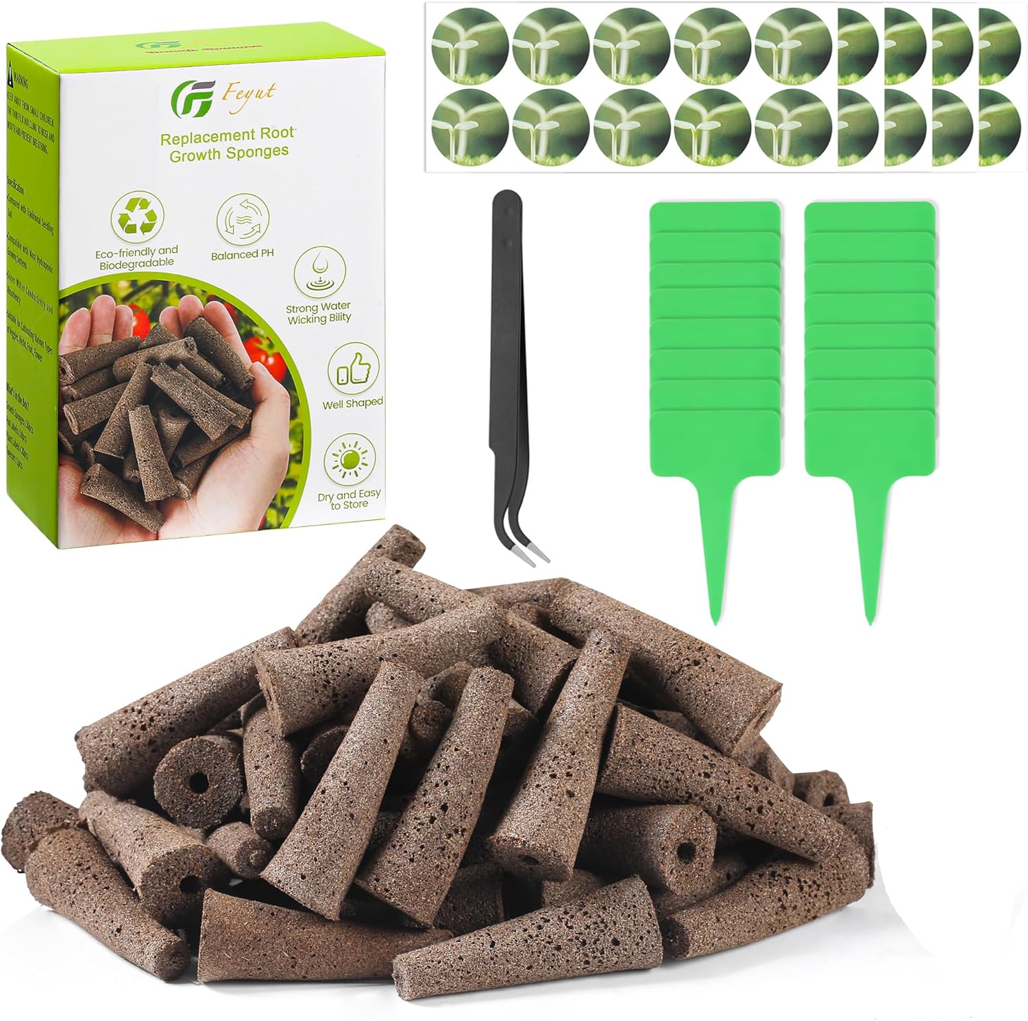 121 Pack Seed Starter Pods Kit with Grow Sponges, Pod Labels, Tweezers & Tags A788