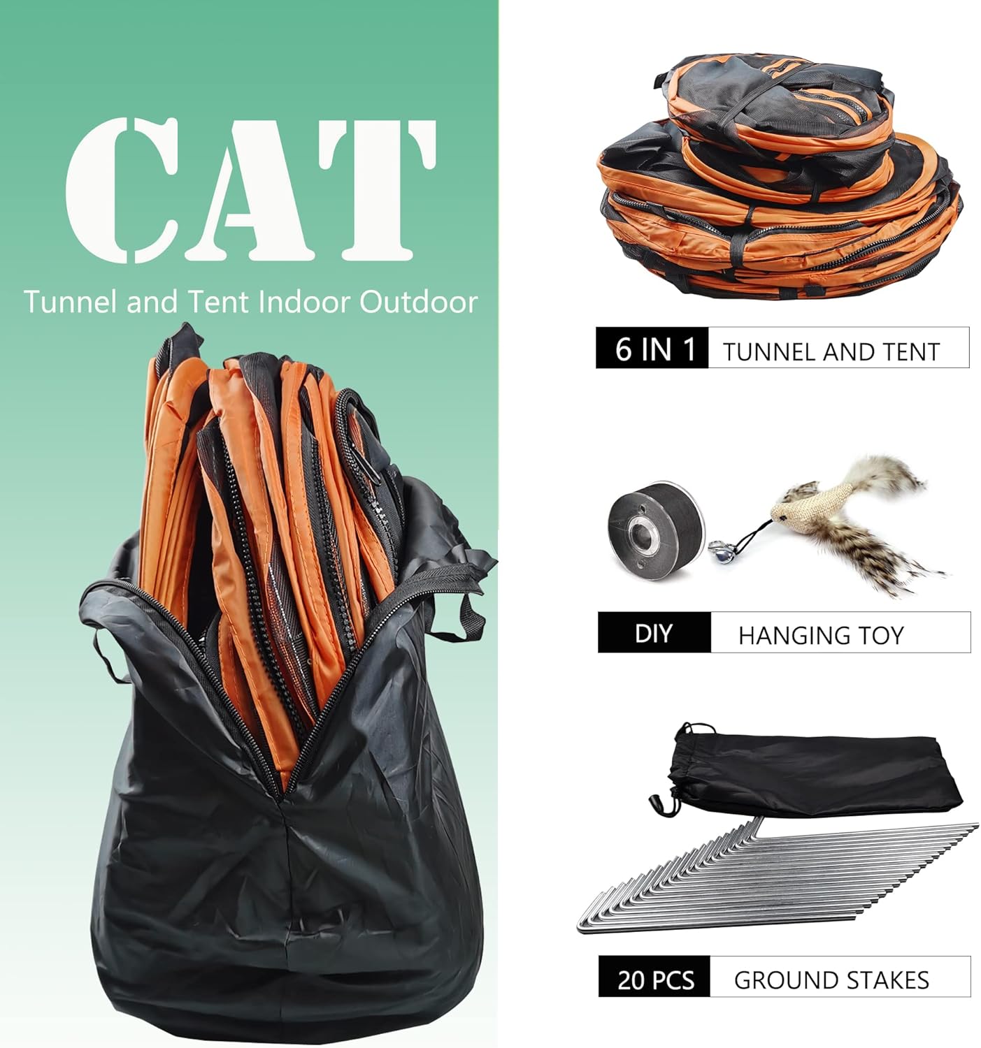 Outdoor Cat Enclosures, 6-in-1 Cat Tent with Cat Tunnel, Cat Playpen for Cats Rabbits Ferrets and Small Animals M29340