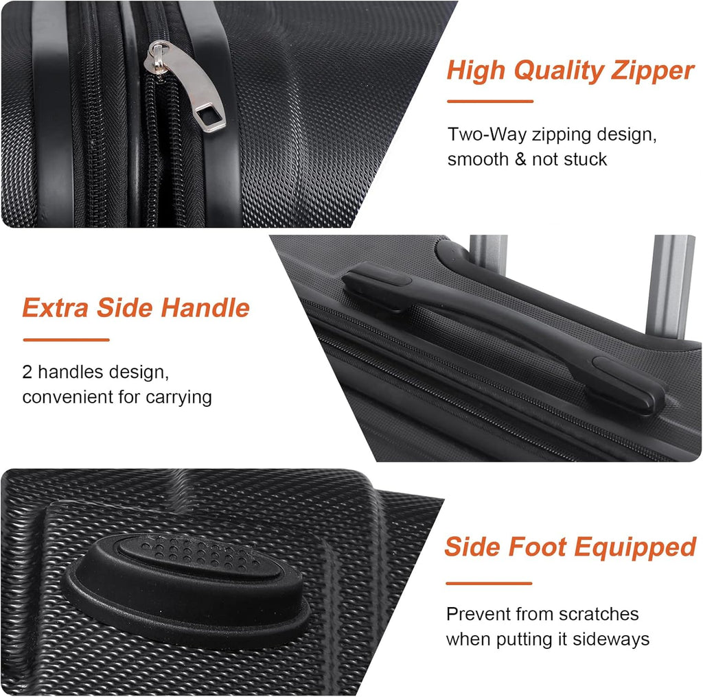Black 3 Piece Hardside Expandable Luggage Set with Spinner Wheels Y434
