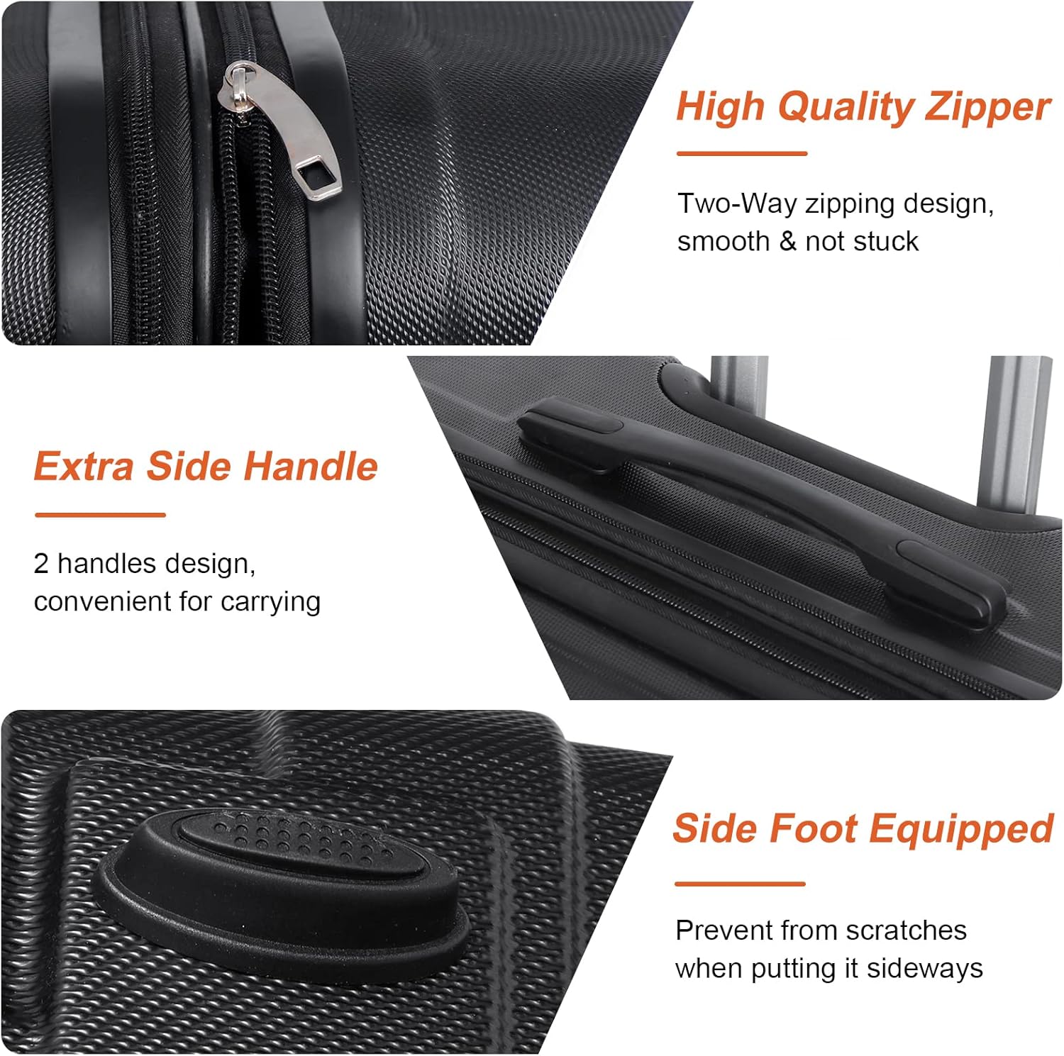 Black 3 Piece Hardside Expandable Luggage Set with Spinner Wheels Y434