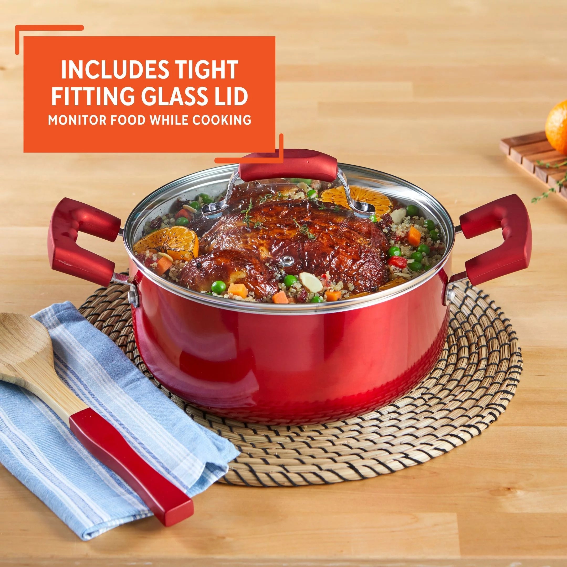 Red 4.9Qt Dutch Oven with Glass Lid T2931