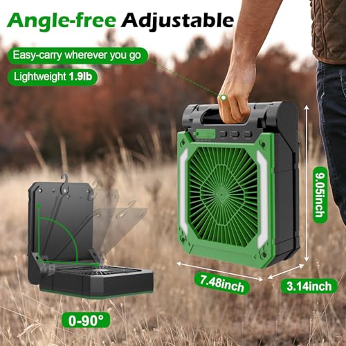 20000mAh Solar Powered Hangable Camping Fan with LED Lantern, 3 Speeds Rechargeable Quiet Battery Operated Fan with Timing & PowerBank K8355