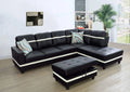 Black Leather 3-Piece L-Shaped Sectional Sofa Set with Ottoman Y3713