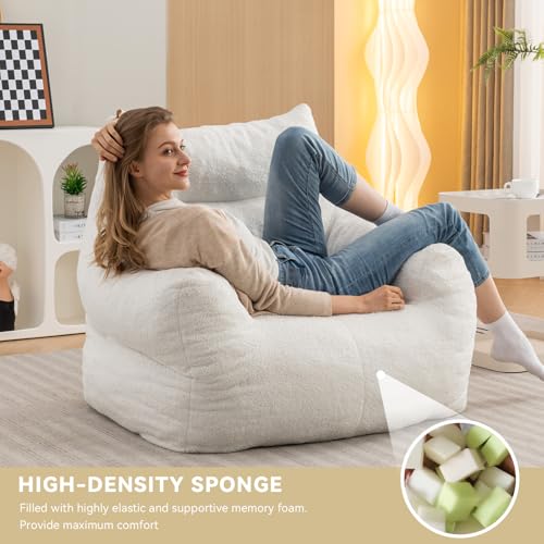 Giant Teddy Plush Bean Bag Sofa Chair with Armrests and Pocket (Ivory) G4581