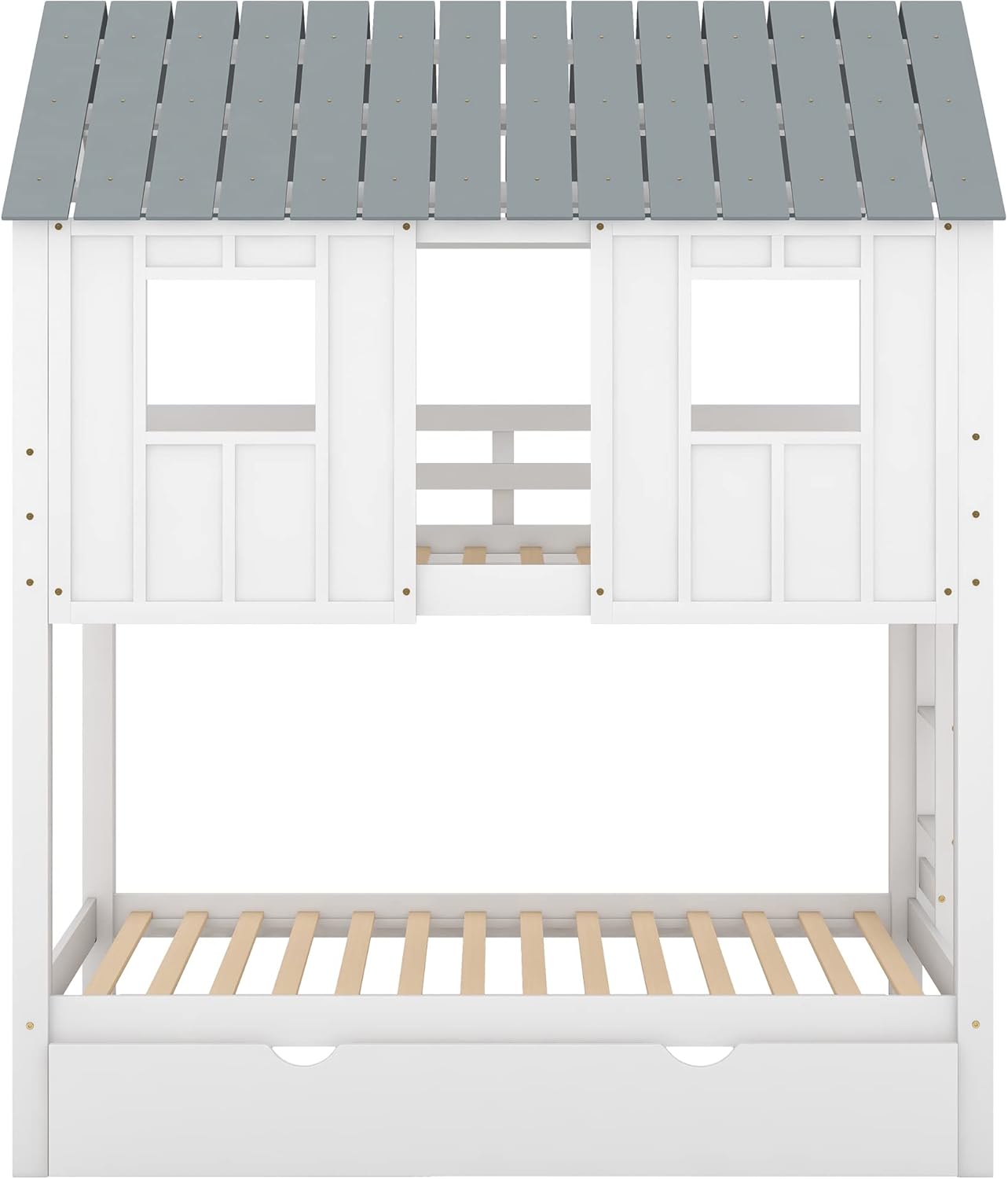 White Twin Over Twin Wood Bunk Beds with Trundle Q882589