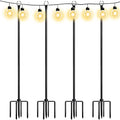 9.4FT Outdoor Metal String Light Pole with 5-Prong Fork Steel Stand S720