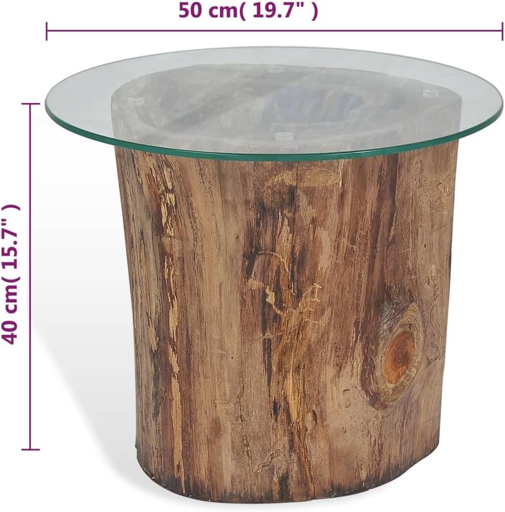 Teak Tree Stump Coffee Table with Tempered Glass Top P15897