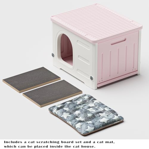 Green Stackable Plastic Cat House with Scratching Board & Cushion E5162