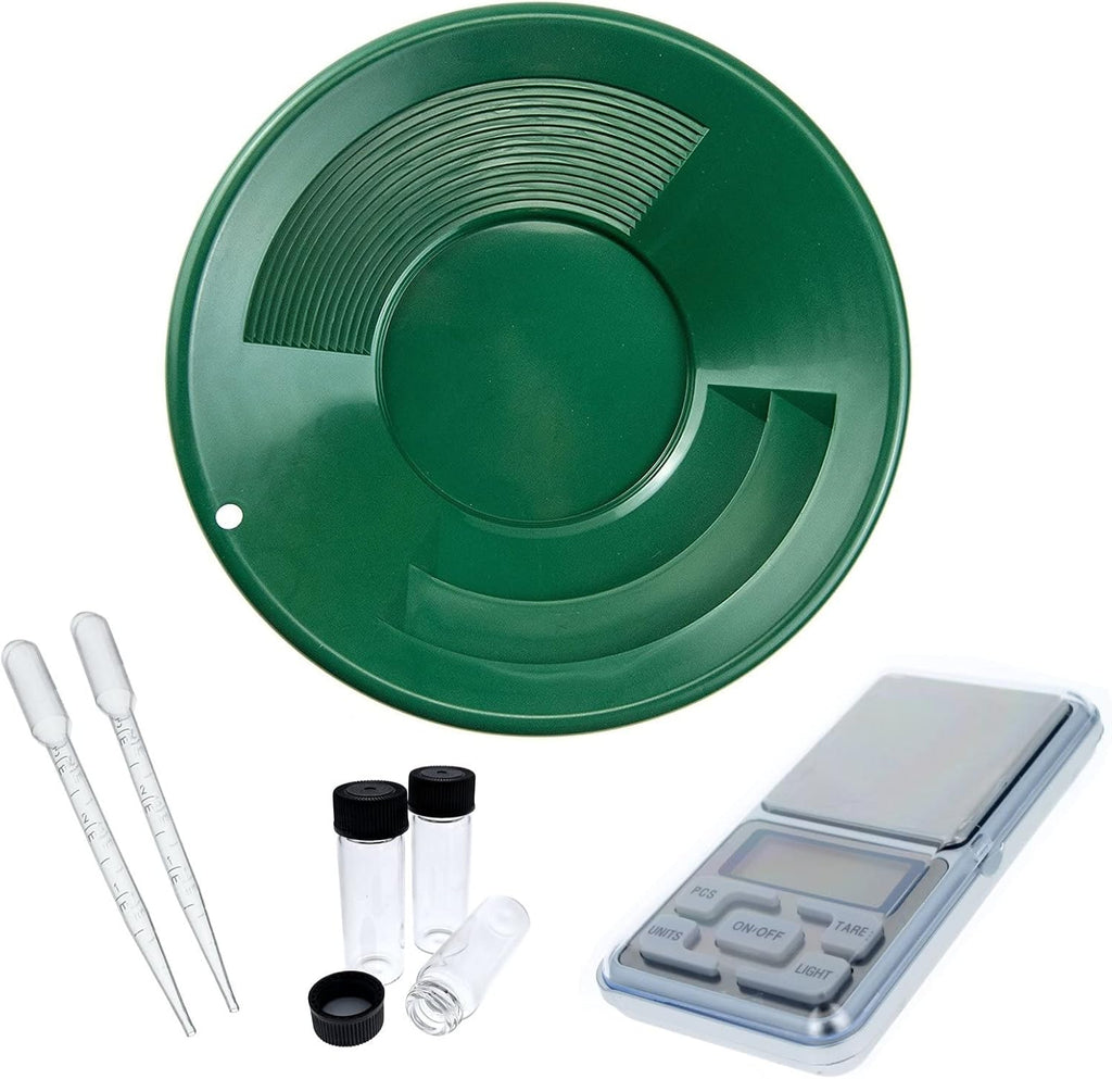 Gold Prospecting Pan Kit with Glass Vials Pocket Scale 7pc I384562