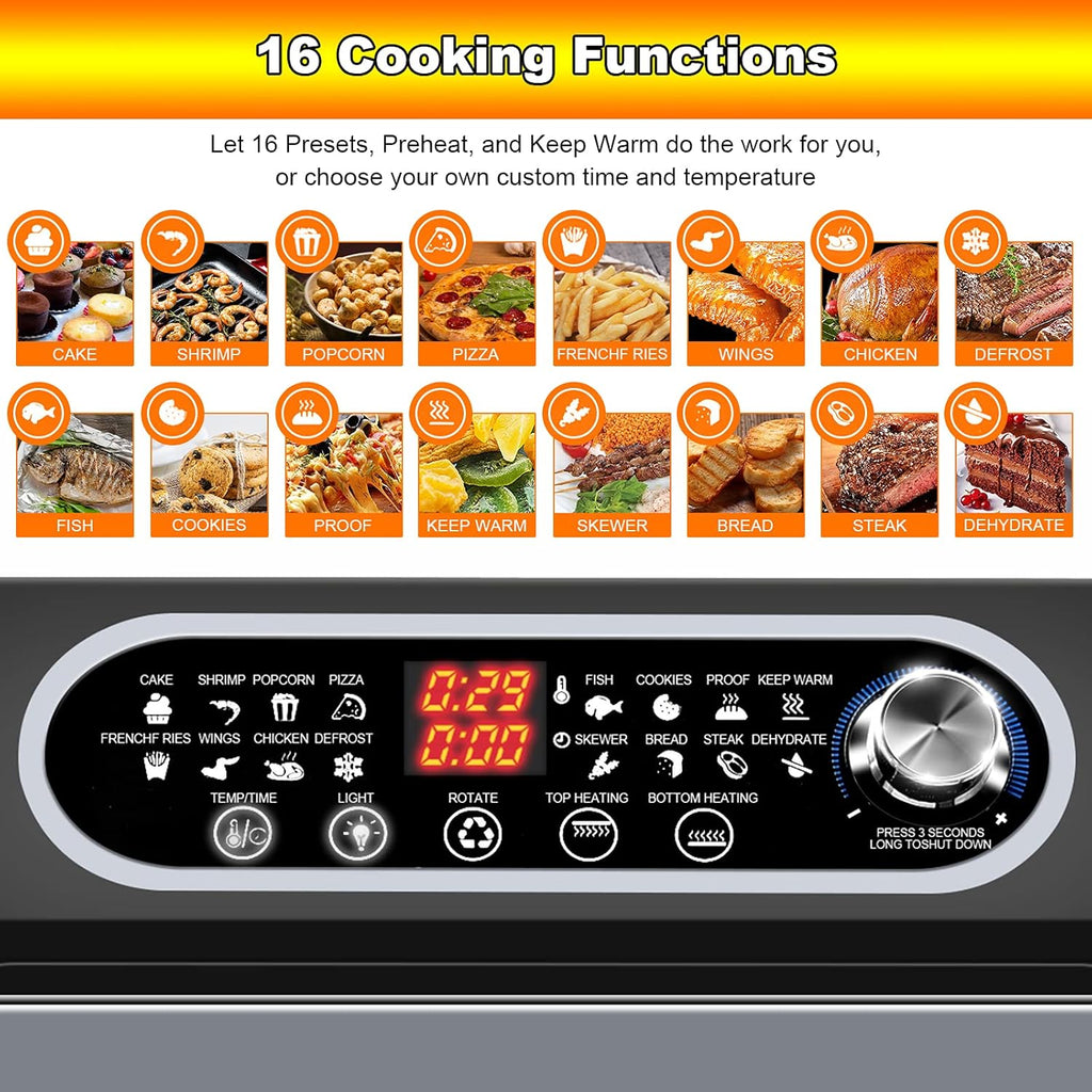 15.8qt 3-layer 16-in-1 Convection Air Fryer Toaster Oven with 6 Accessories, 1500W, Stainless Steel G9723
