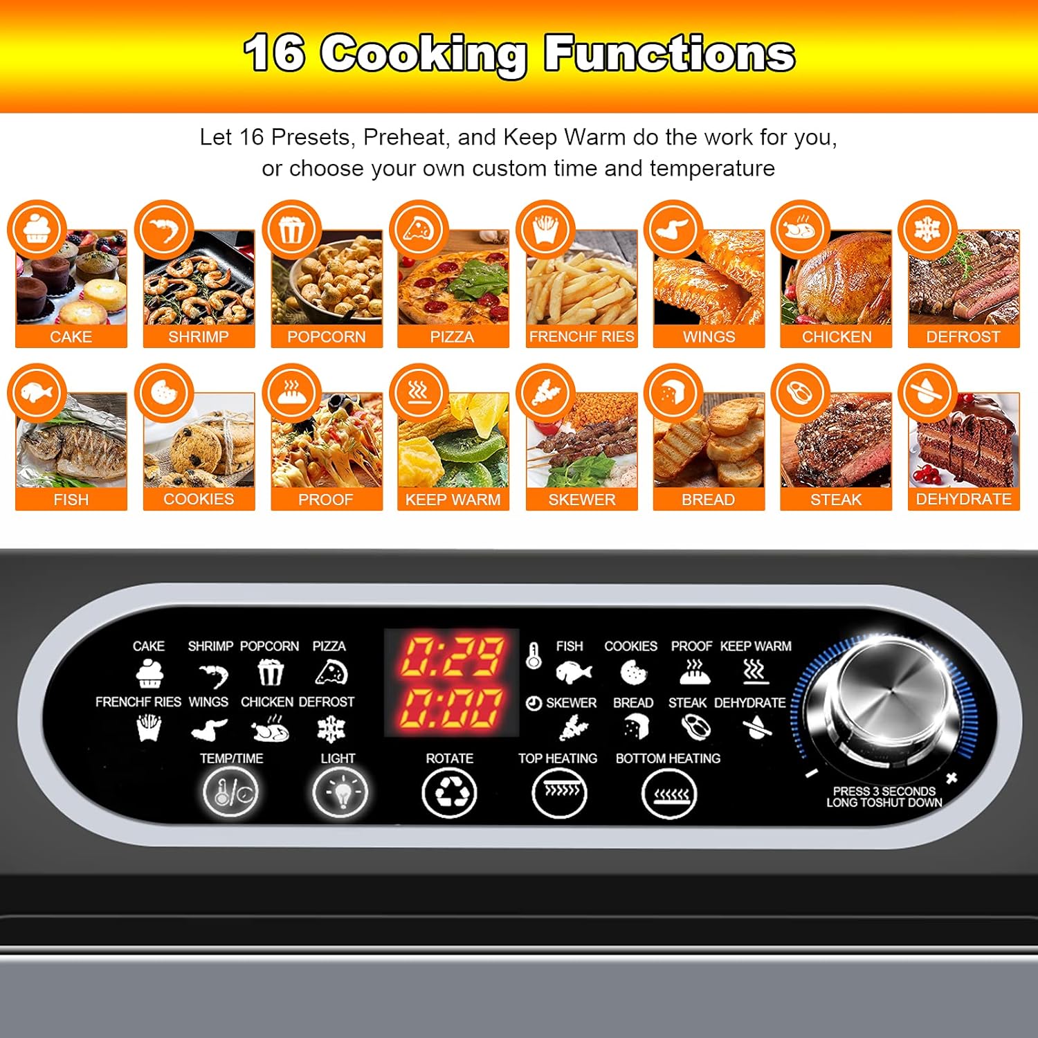 15.8qt 3-layer 16-in-1 Convection Air Fryer Toaster Oven with 6 Accessories, 1500W, Stainless Steel G9723