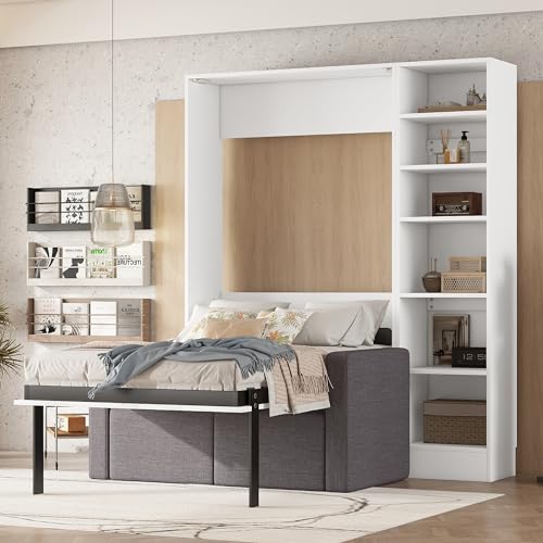 Queen Murphy Wall Bed with Sofa and Storage Shelves L109