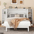 White Queen Size Wood Murphy Bed with Shelves and Storage Drawers U66402