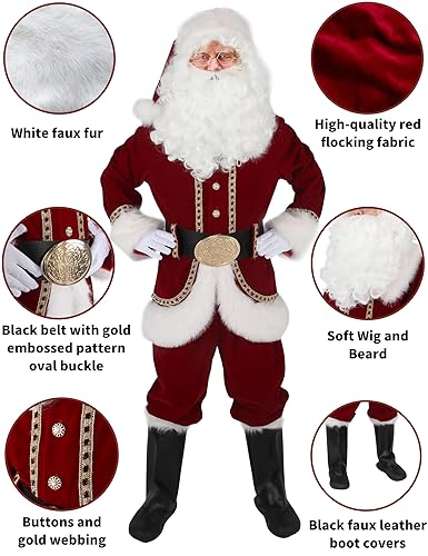11pcs Red Adult Santa Suit C64454
