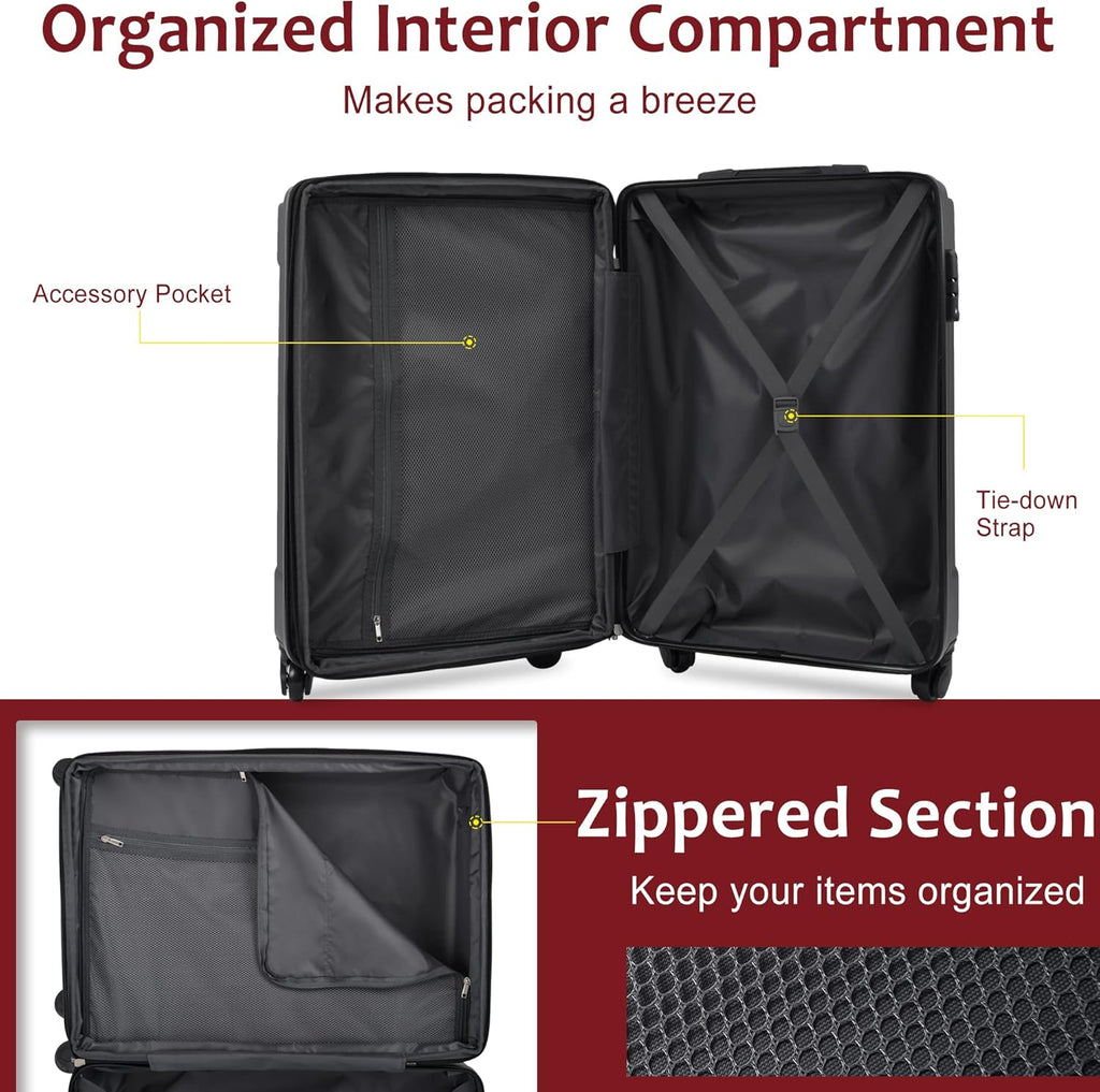 3 Piece Lightweight Hardshell Spinner Luggage Set K9636