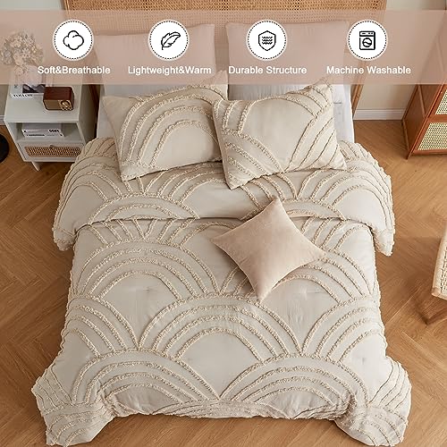 Twin XL Beige Tufted Rainbow Microfiber Comforter Set with 1 Pillowcase F9086
