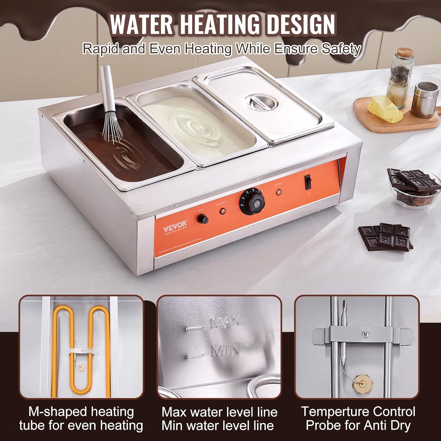 26.5 Lbs 3 Tanks Stainless Steel Electric Chocolate Tempering Machine N843465