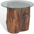 Teak Tree Stump Coffee Table with Tempered Glass Top P15897
