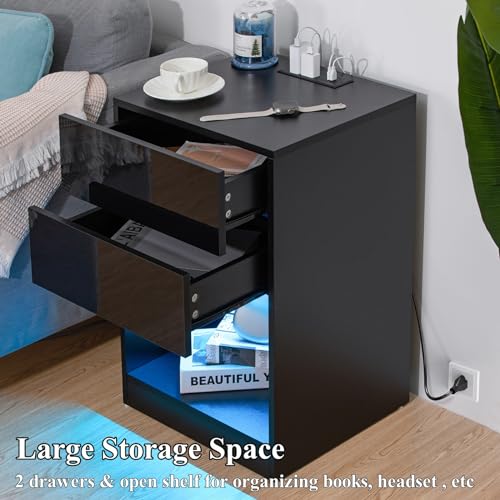 Set of 2 White LED Nightstand with Charging Station G271101