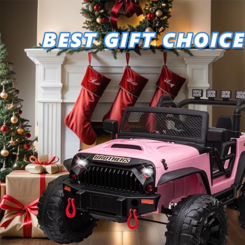 24V Electric Cars Vehicles Toys for Kids -2 Seater, 4x200W Powerful Wheels 4WD Ride on Truck Kids with 3 Speed Remote Control Spring Suspension, Bluetooth, MP3 Music, Soft Brake (Hot Pink) F15319