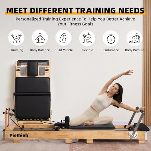 Oak Frame Foldable Wooden Pilates Reformer with Springs Jump Board Sitting Box R88241