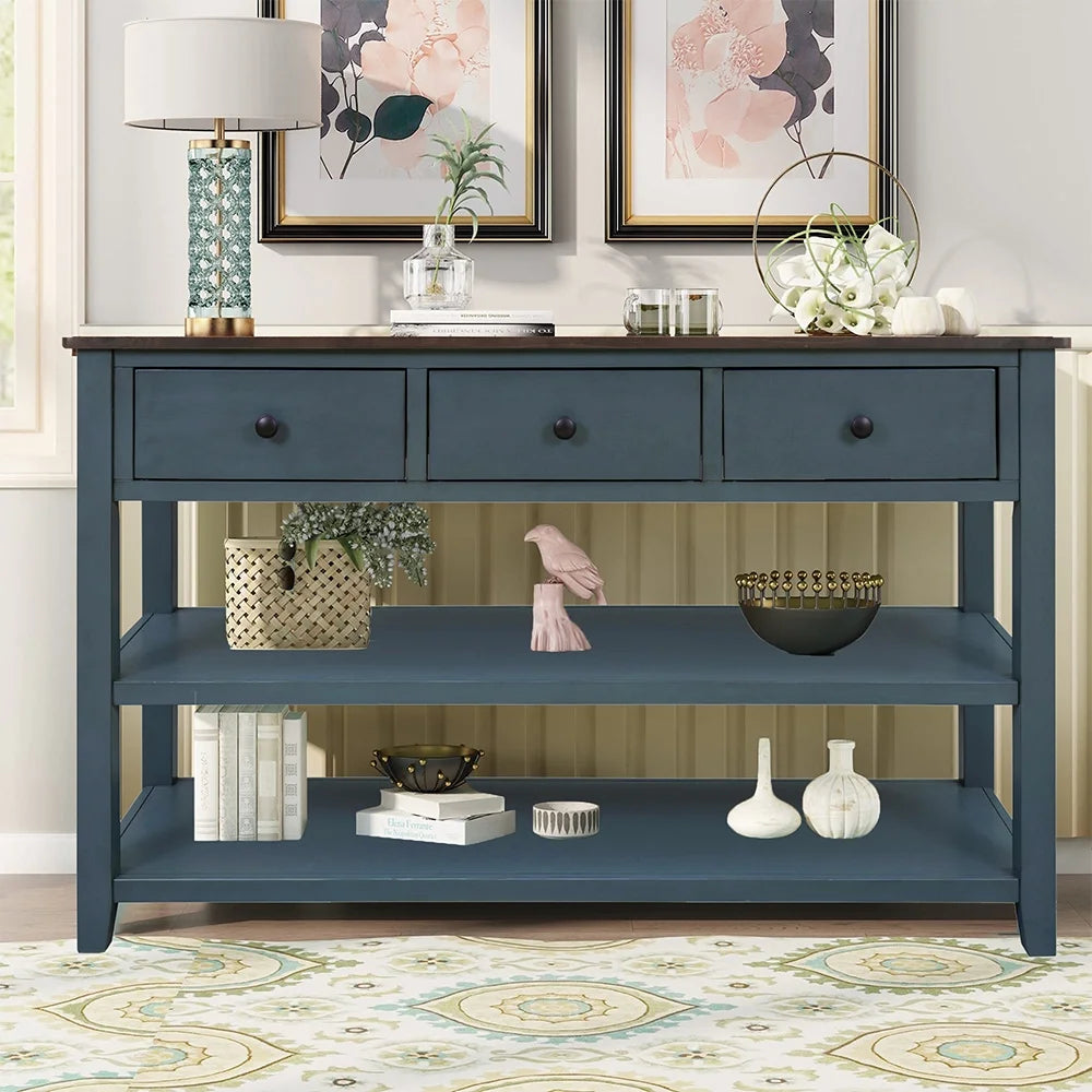 Navy Storage Console Table with 3 Drawers and 2 Shelves Q90389
