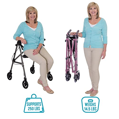 Black Walnut Short Lightweight Folding Rollator with Wheels and Seat E86137