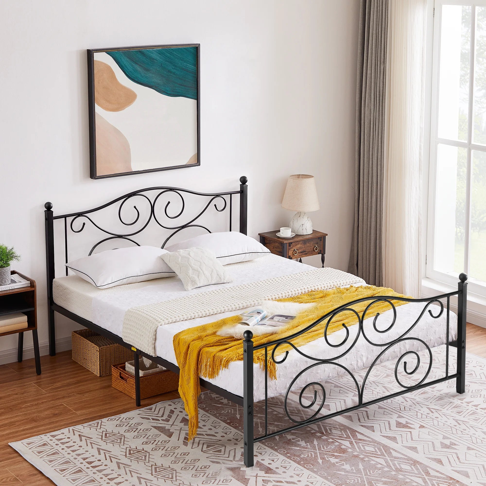 Black Full Size Metal Platform Bed Frame with Headboard and Footboard V54044