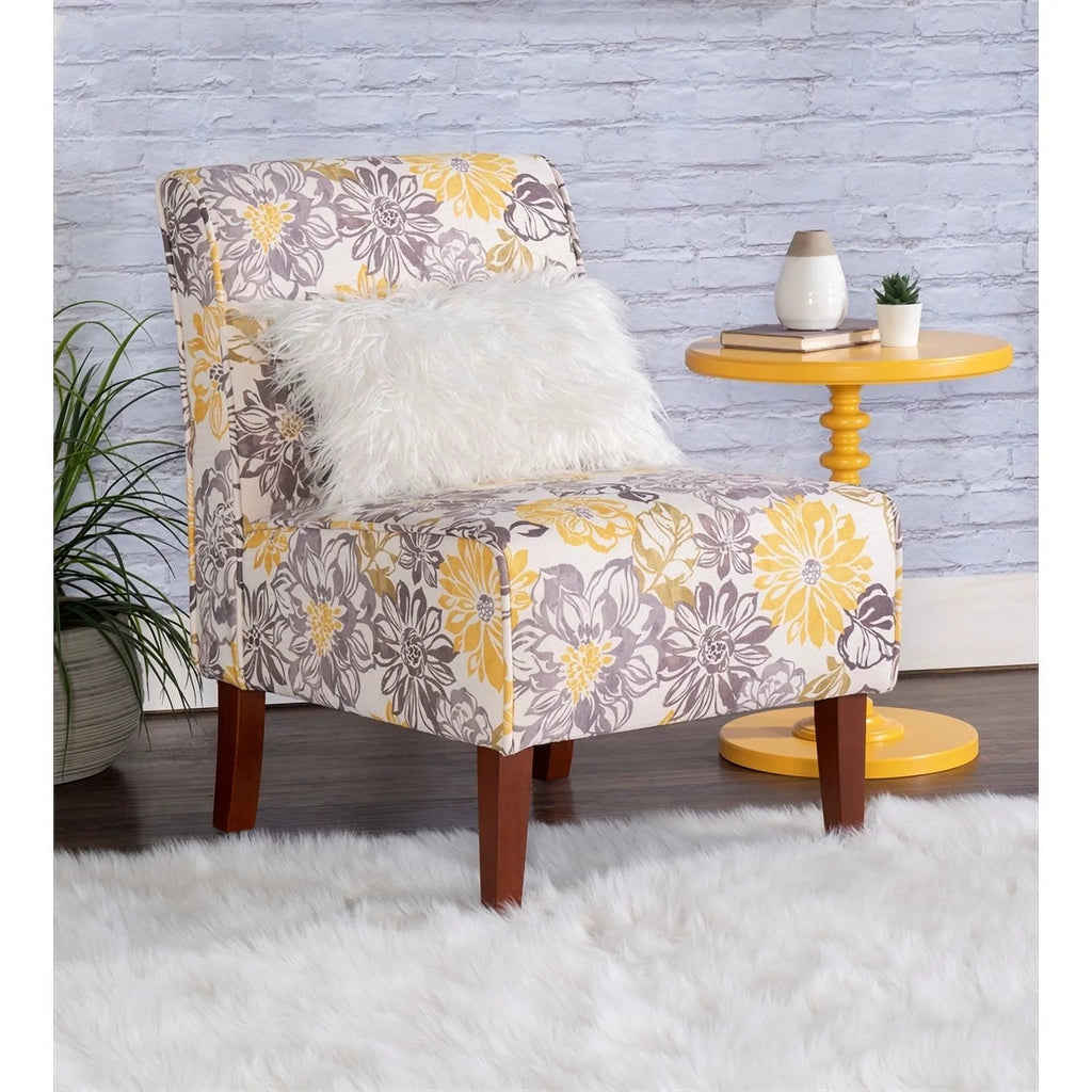 Gray Yellow Fabric Floral Accent Chair Z930916