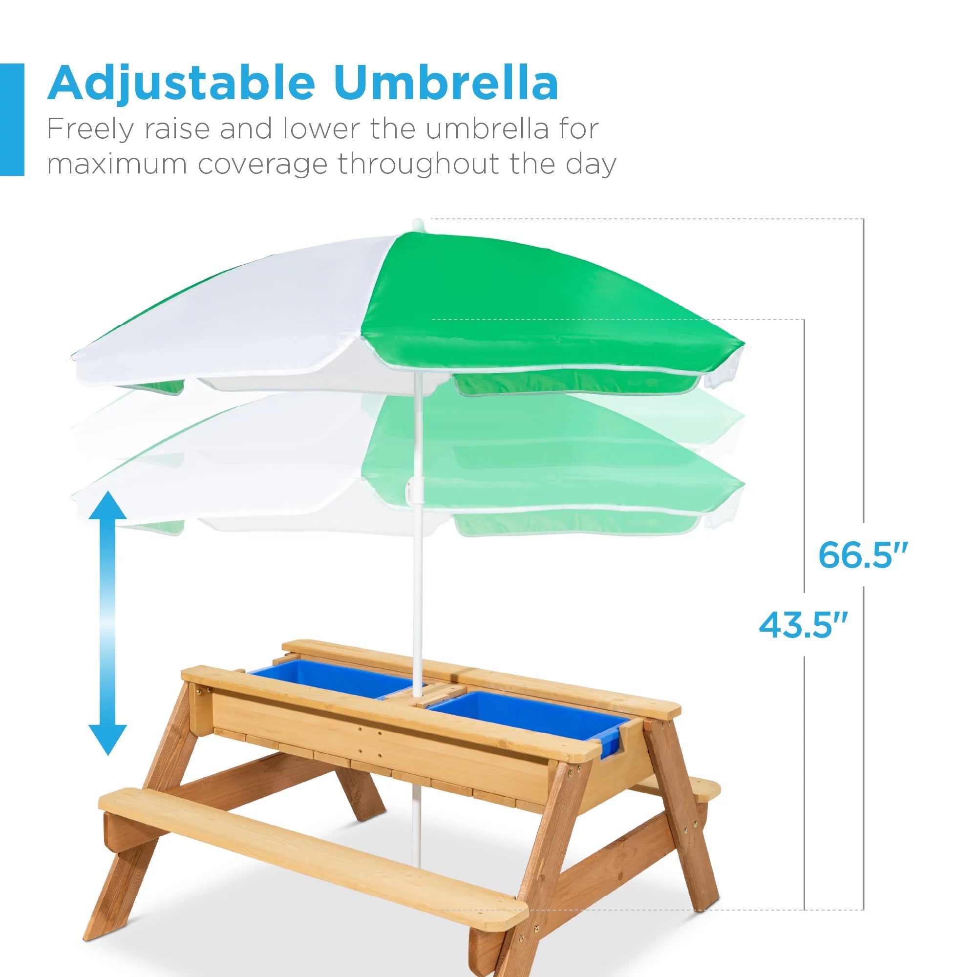 Green 3-in-1 Wood Activity Sand & Water Picnic Table with Umbrella P408043