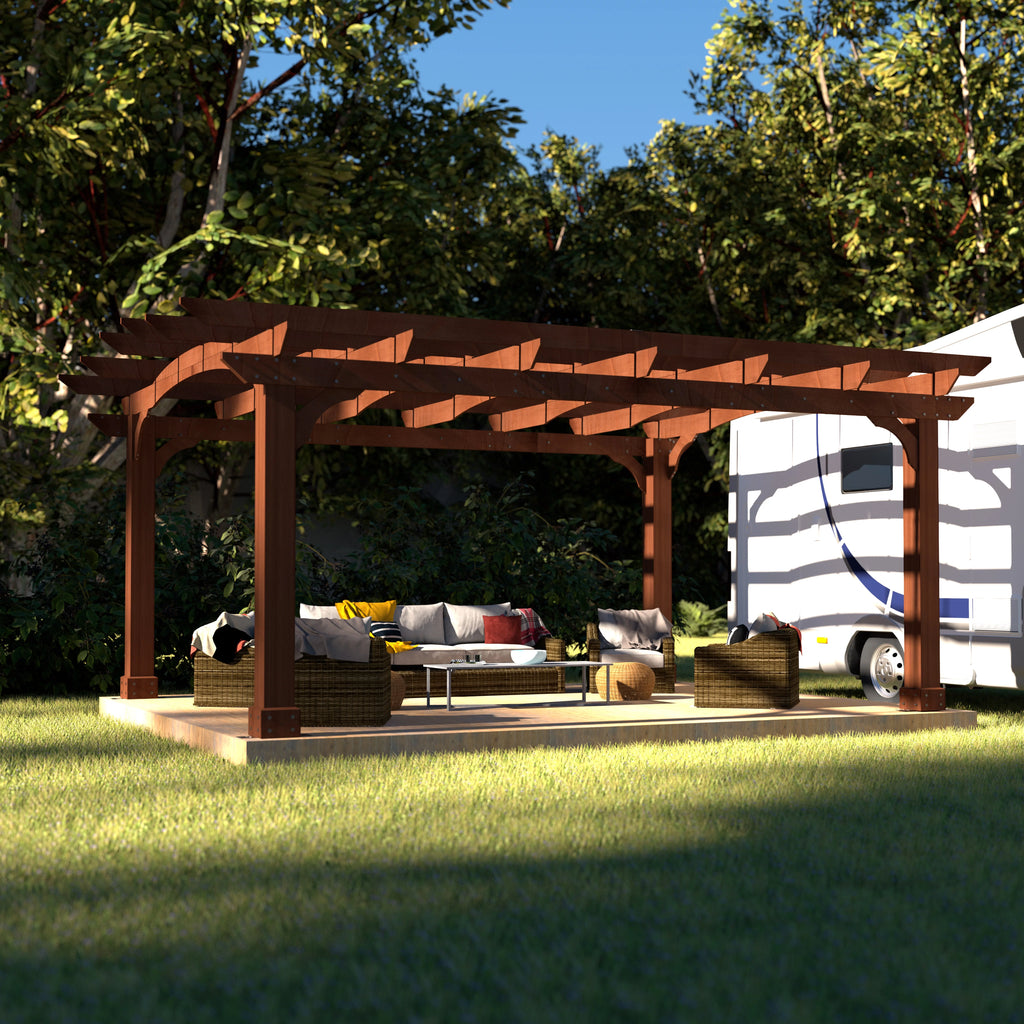 12' x14' Cedar Wood Pergola with Arched Roof and Ground Stakes X5876