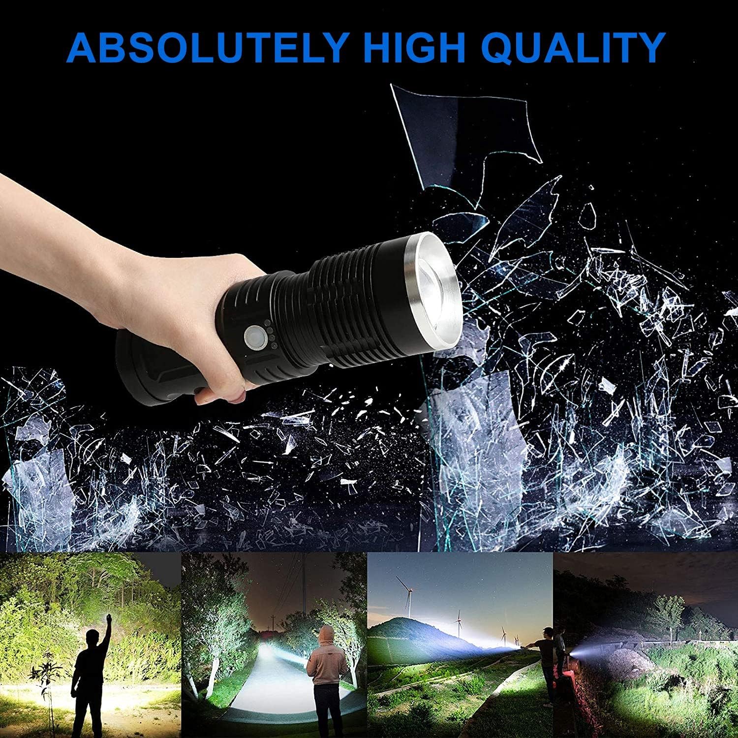 100000 Lumen Rechargeable Tactical Flashlight with Battery Q6687