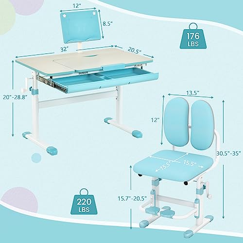 Pink Height-Adjustable Kids Desk and Chair Set with Tiltable Desktop D55147