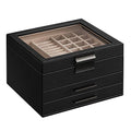 4-Layer Jewelry Organizer with Glass Lid, 3 Drawers, Dove Gray and Gold N186364