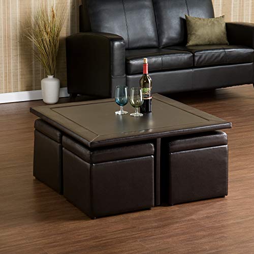 Dark Chocolate Nesting Coffee Table and Storage Ottomans Set H559