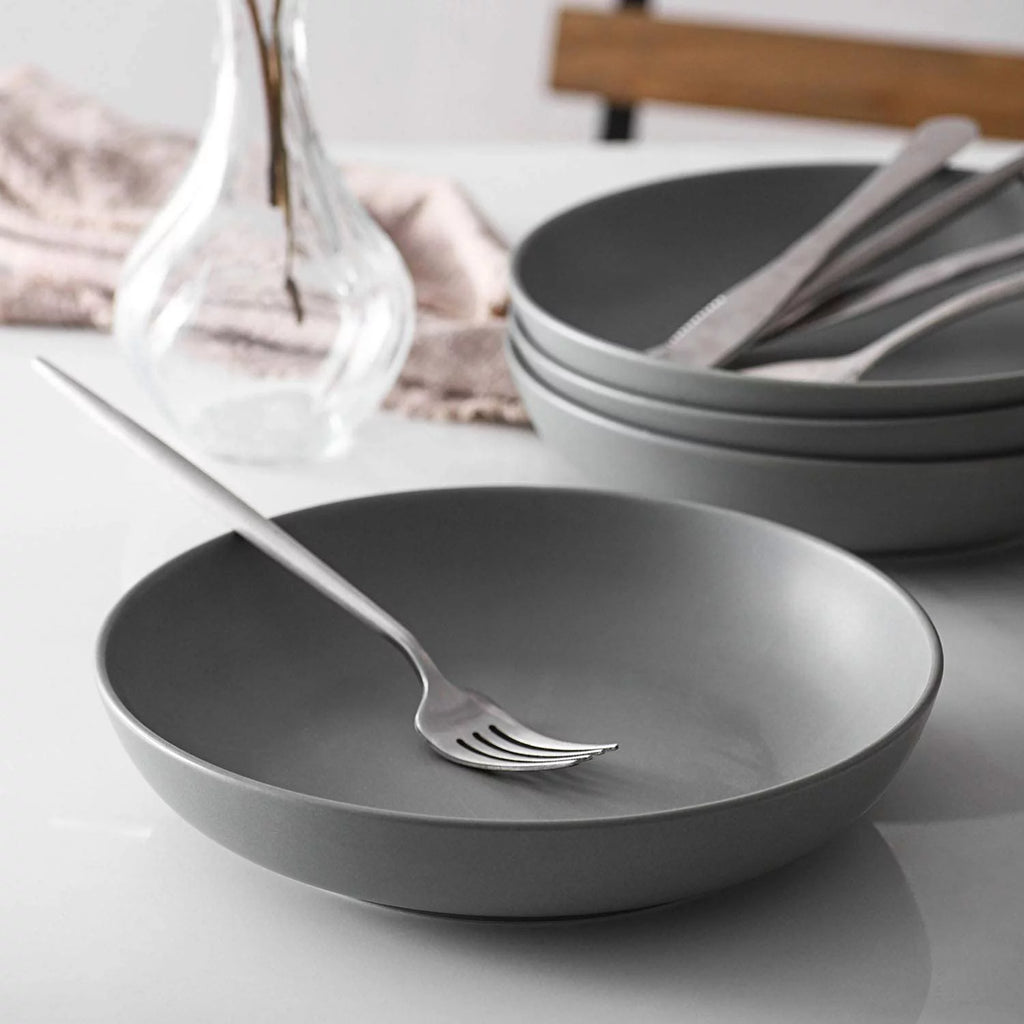 Pasta Bowls Set of 6, Ceramic Soup Bowls 30 Ounces, Grey Matte M133777