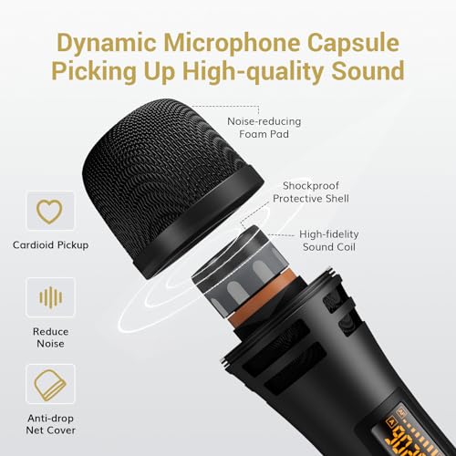 Wireless Microphone System, UHF Cordless Handheld Dynamic Mic Kit with Receiver, Black D65346