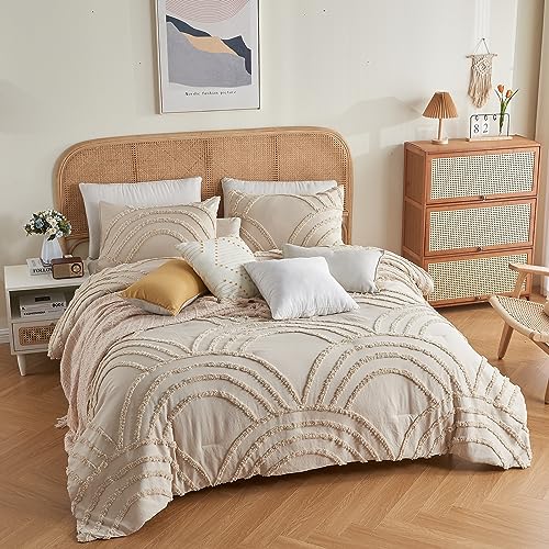 Twin XL Beige Tufted Rainbow Microfiber Comforter Set with 1 Pillowcase F9086