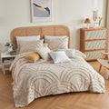 Twin XL Beige Tufted Rainbow Microfiber Comforter Set with 1 Pillowcase F9086