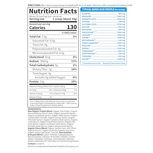 Organic Vegan Vanilla Protein Powder 22g Plant Based Protein 1.5 LB L48186