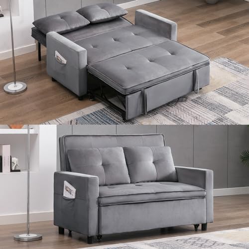 Dark Grey Upholstered Convertible Folding Sofa Bed with Storage Pocket X918732